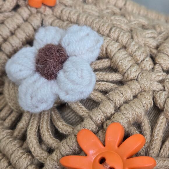FLR PWR Transformed Macrame Sunflower bag floral coin purse tan yellow orange - Picture 8 of 13